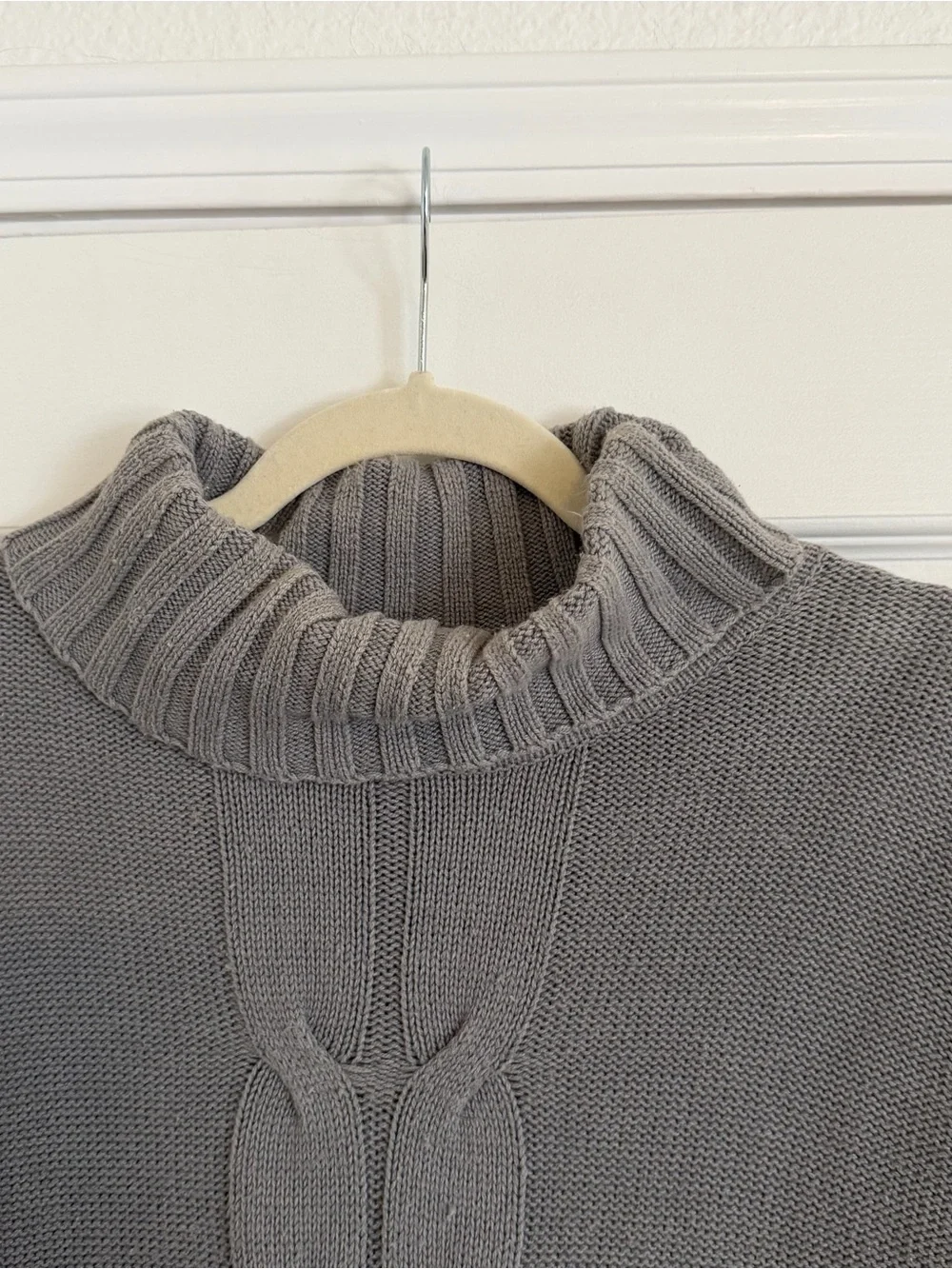 Style & Co Gray Cable Knit Cowl Neck Tunic Sweater Large Cozy Short Sleeve